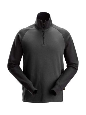 2841 Work Sweater Two-Tone Half-Zip  Snickers 71workx  Steel Grey Black 5804 front 
