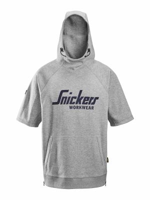 2850 Work Hoodie Short Sleeve Logo Grey 2800 Snickers 71workx front