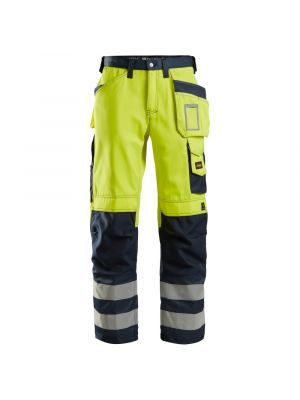 Snickers 3233 Work Trousers+ Holster Pockets High-Vis Class 2 - Yellow/Navy
