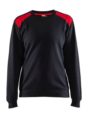 34081158 Women's Work Sweater Two Tone Cotton Black Red 9956 Blåkläder 71workx voor