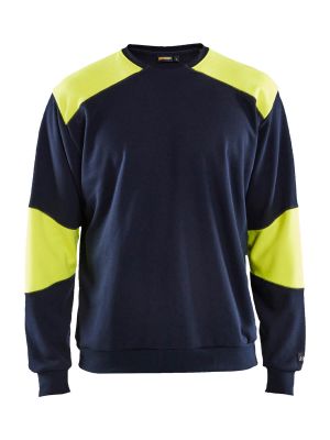 3458-1762 High Vis Work Sweater 8933 Navy Blue_High Vis Yellow Blåkläder 71Workx Front
