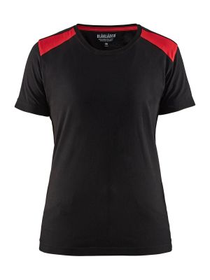 34791042 Women's Work T-shirt Two Tone Black Red 9956 Blåkläder 71workx front