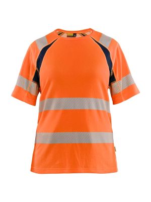 Blåkläder Work T-Shirt High Vis 3503-2537 Women's High Vis Orange Dark Navy Blue 5389 71workx Front