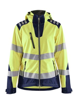 4791-2513 Women's Work Jacket High Vis Softshell - 3389 Vis Yellow/Navy Blue - Blåkläder - front