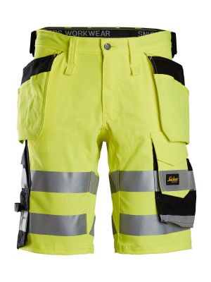 6135 Hi Vis Work Shorts Class 1 Snickers Yellow Black 6604 71workx front