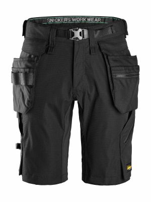 6172 Work Shorts Detachable Holster Pockets Snickers Black 0404 71workx front