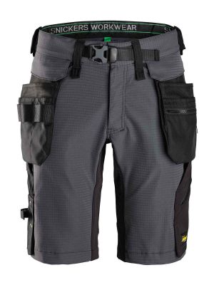 6172 Work Shorts Detachable Holster Pockets Snickers Steel Grey Black 5804 71workx front
