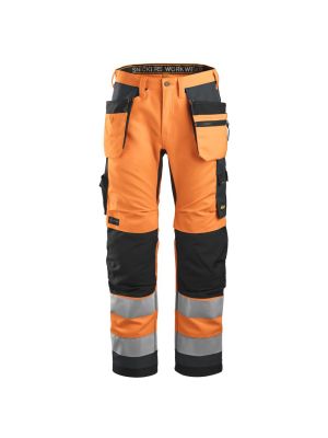 Snickers 6230 AllroundWork, High-Vis Work Trousers+ Holster Pockets, Class 2 - Orange/Steel Grey