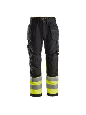 Snickers 6233 AllroundWork, High-Vis Work Trousers+ Holster Pockets, Class 1 Black/Yellow
