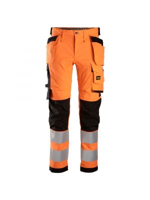 Snickers 6243 High-Vis Stretch Trousers Holster Pockets Class 2 - Orange/Black