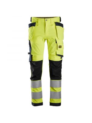 Snickers 6243 High-Vis Stretch Trousers Holster Pockets Class 2 - Yellow/Navy
