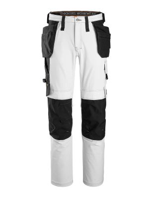 6271 Work Trousers Holster Pockets Full Stretch Snickers White Black 0904 71workx front
