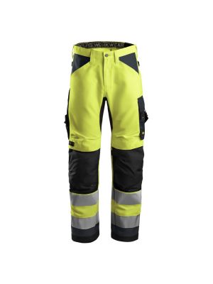 Snickers 6331 AllroundWork, High-Vis Work Trousers+, Class 2 - Yellow/Steel Grey