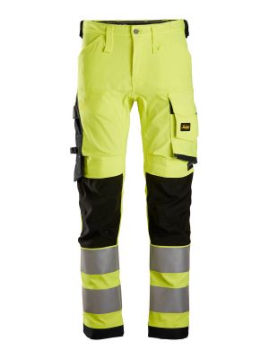 6343 High Vis Work Trousers Class 2 Stretch Snickers 71workx High Vis Yellow Black 6604 front