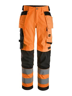 6743 Women's High Vis Work Trousers Stretch Class 2 Orange 5504 Snickers 71workx front
