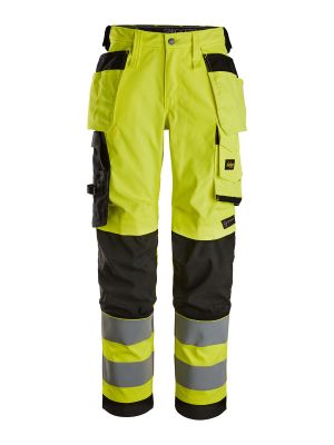 6743 Women's High Vis Work Trousers Stretch Class 2 Yellow 6604 Snickers 71workx front