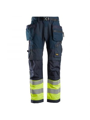 Snickers 6931 FlexiWork, High-Vis Work Trousers+ Holster Pockets, Class 1 - Navy/Yellow