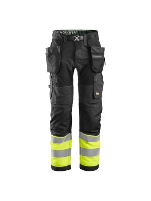 Snickers 6931 FlexiWork, High-Vis Work Trousers+ Holster Pockets, Class 1 - Black/Yellow
