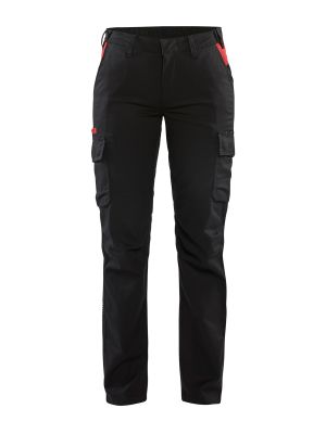 7144-1832 Women's Work Trousers Industry stretch - Blåkläder - black red - front 