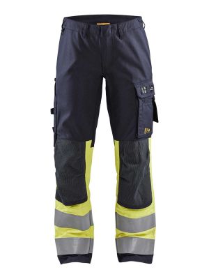 7187-1512 Women's Work Trousers Stretch - 8933 Navy Blue/Vis Yellow - Blåkläder - front
