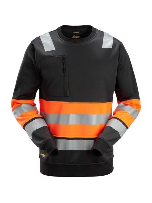 8031 High Vis Work Sweater Class 1 Black Orange 0455 Snickers 71workx front