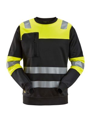 8031 High Vis Work Sweater Class 1 Black Yellow 0466 Snickers 71workx front
