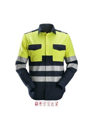 Snickers 8563 ProtecWork, l/s Welding Shirt High-Vis, Class 3 - Navy / High Vis Yellow