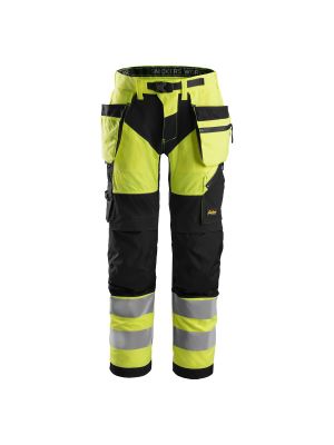 Snickers 6932 FlexiWork, High-Vis Work Trousers+ Holster Pockets, Class 2 - Yellow/Black
