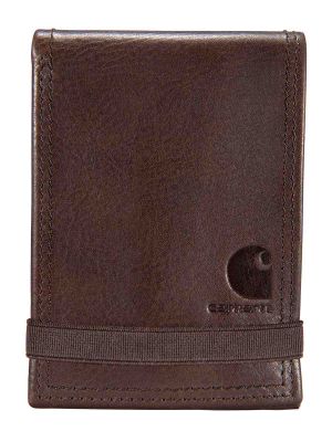 B0000201 Wallet Classic Leather Stitched Pocket Dark Brown 201 Carhartt 71workx front