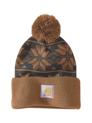 Carhartt Knit Pom Beanie Hat Jacquard 106647 Brown BRN 71workx front