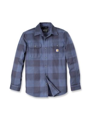 Carhartt Flannel Plaid Shirt Heavyweight 106356 Navy I26 71workx front