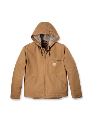 Carhartt Work Jacket Sherpa Duck Hood 104392 Brown BRN 71workx front