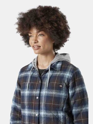 Women's Work Jacket Shirt Hooded Fleece Checked - Dickies