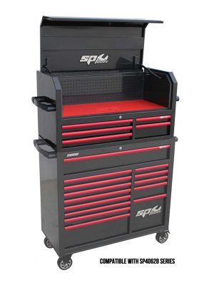 SP40699 Roller Cabinet + Topbox with power hutch 19-drawers Red - SP Tools 71WorkX