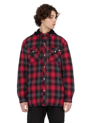 Work Shirt Flannel Fleece Hooded Dickies English Red Black Ombre 71workx DK0A4XT8E021 front