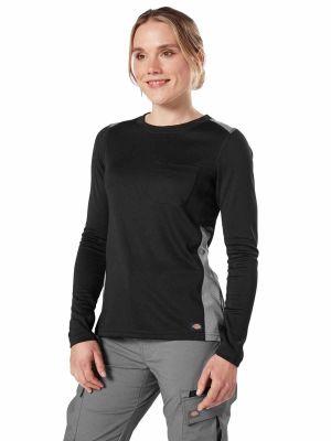 Women's Work Shirt Long Sleeve Temp IQ 365 Knit Black - Dickies - front