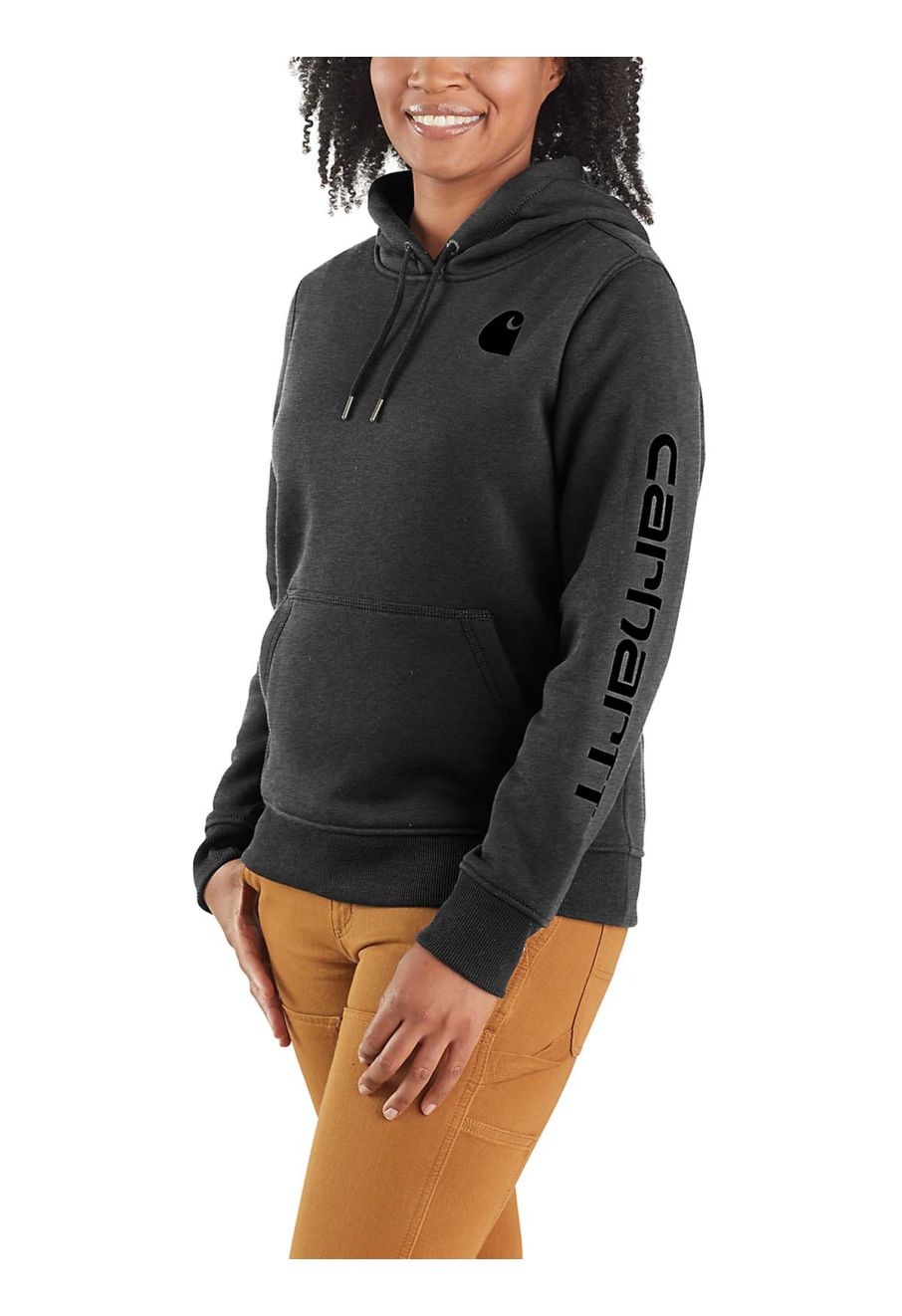 102791 Women s Hoodie with Sleeve Logo Carbon Heather CRH Carhartt