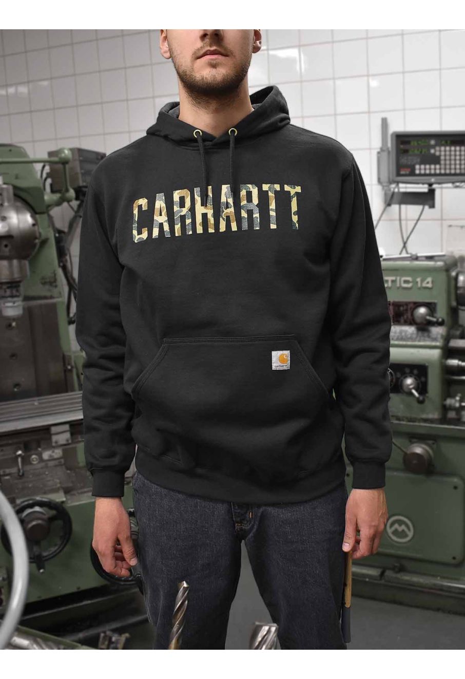 105486 Work Hoodie Camo Graphic Logo Print Carhartt Black BLK