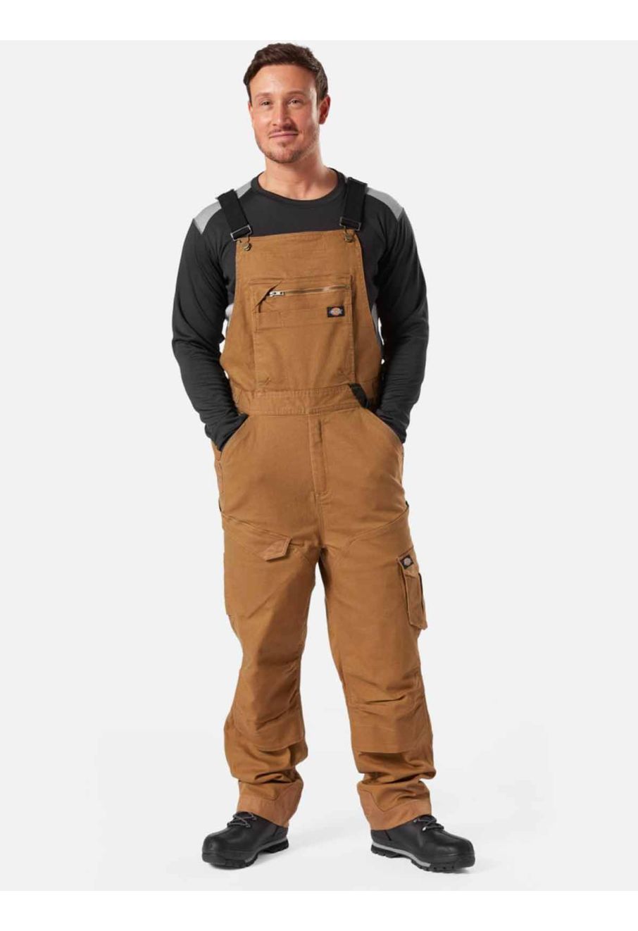 Techduck Bib Overall Cotton Temp IQ Rinsed Brown Duck Dickies